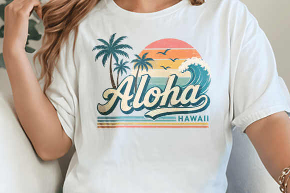 Download Aloha Hawaii Retro Sunset Wave Palm PNG - Premium Bundle